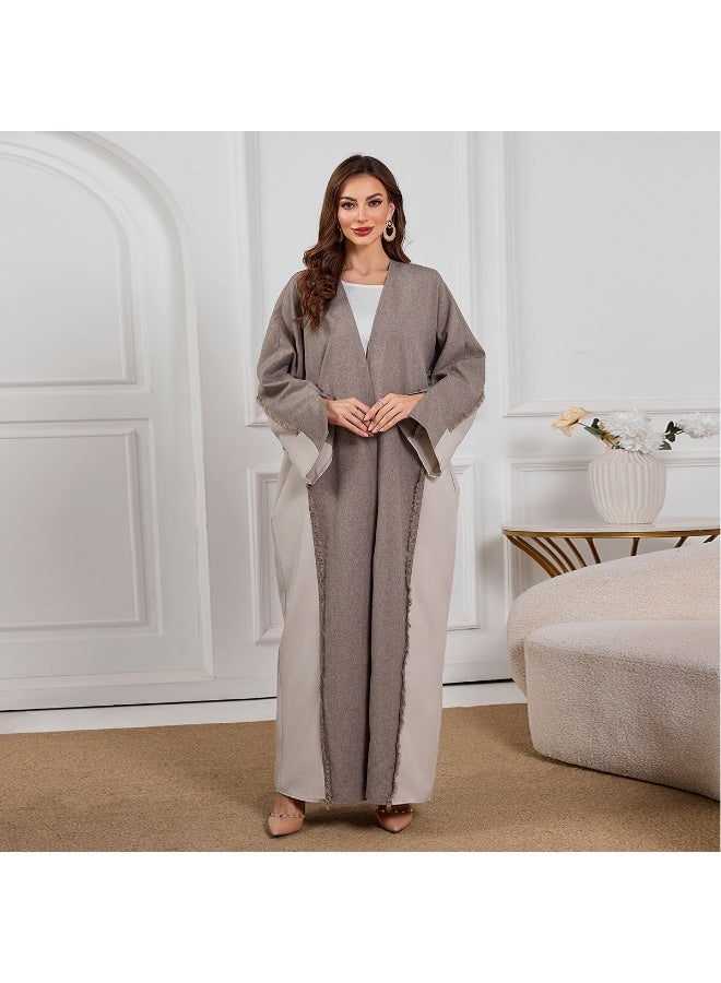 SHOWDAY Women’s Open Front Abaya Cardigan, Two Tone Long Kimono Kaftan with Belt & Pockets, Modest Maxi Outerwear for Daily Wear, Ramadan & Eid - Image 2